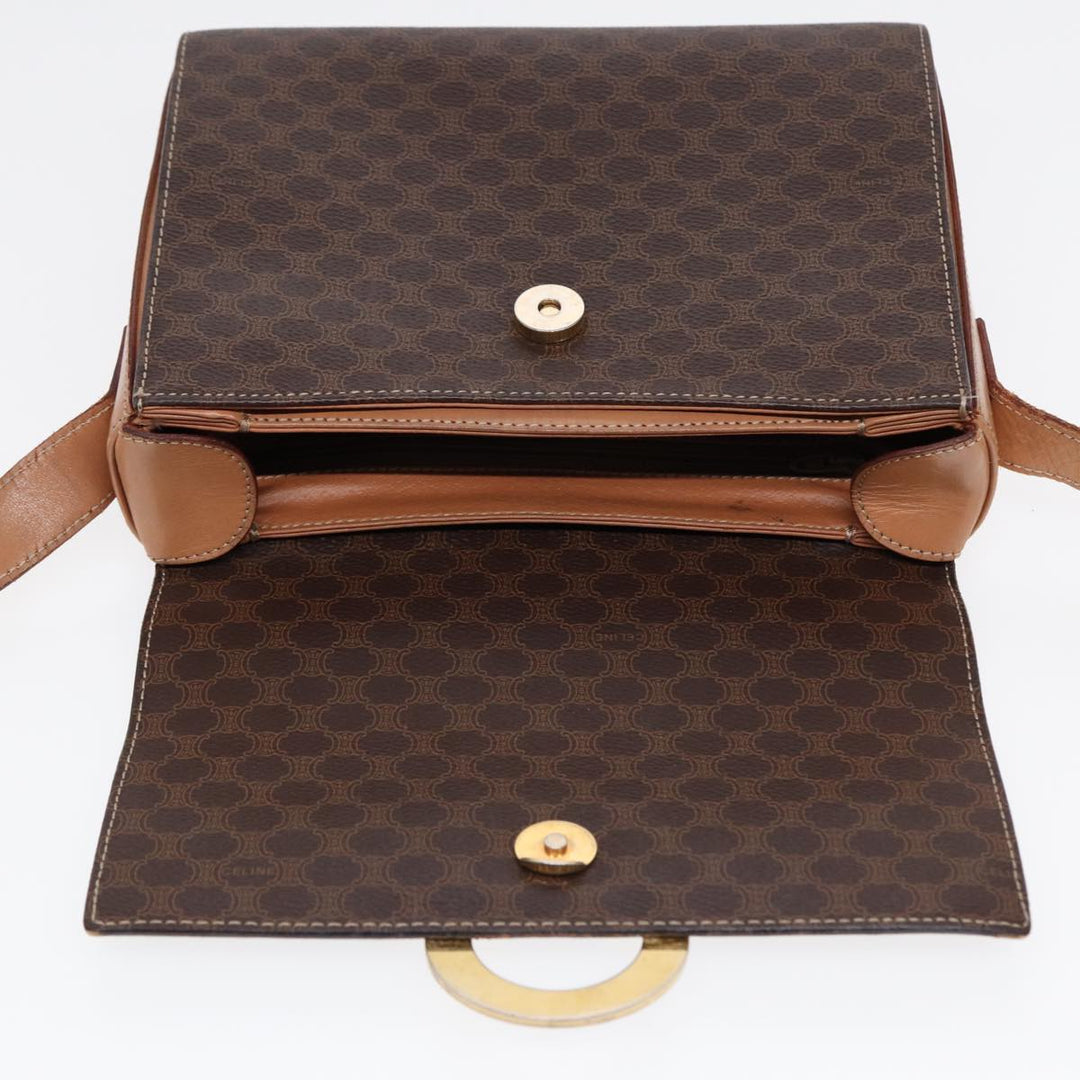 Celine Macadam Canvas Circle Shoulder Bag PVC Leather Gold Brown Auth 86835