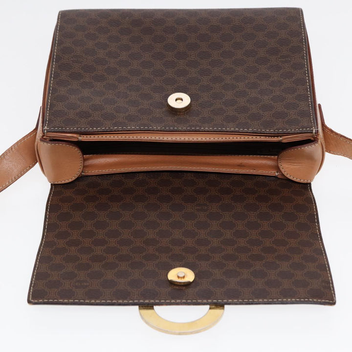Celine Macadam Canvas Circle Shoulder Bag PVC Leather Gold Brown Auth 86835