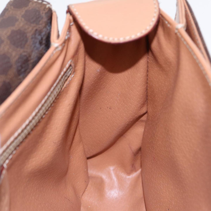 Celine Macadam Canvas Circle Shoulder Bag PVC Leather Gold Brown Auth 86835