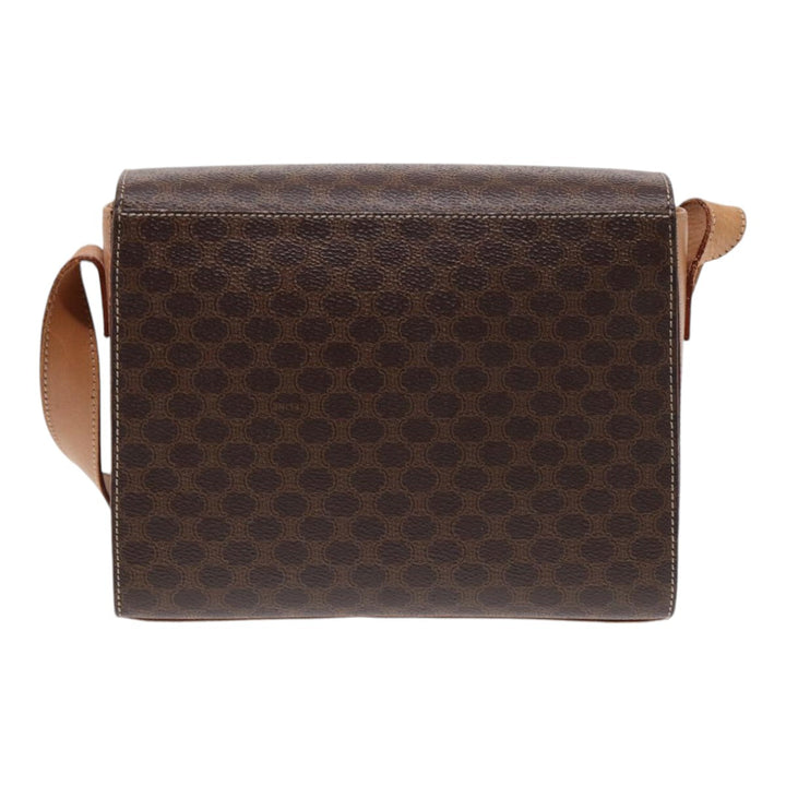 Celine Macadam Canvas Circle Shoulder Bag PVC Leather Gold Brown Auth 86835