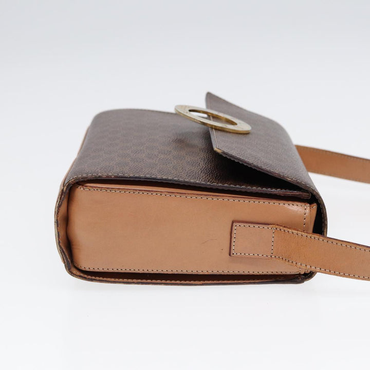 Celine Macadam Canvas Circle Shoulder Bag PVC Leather Gold Brown Auth 86835