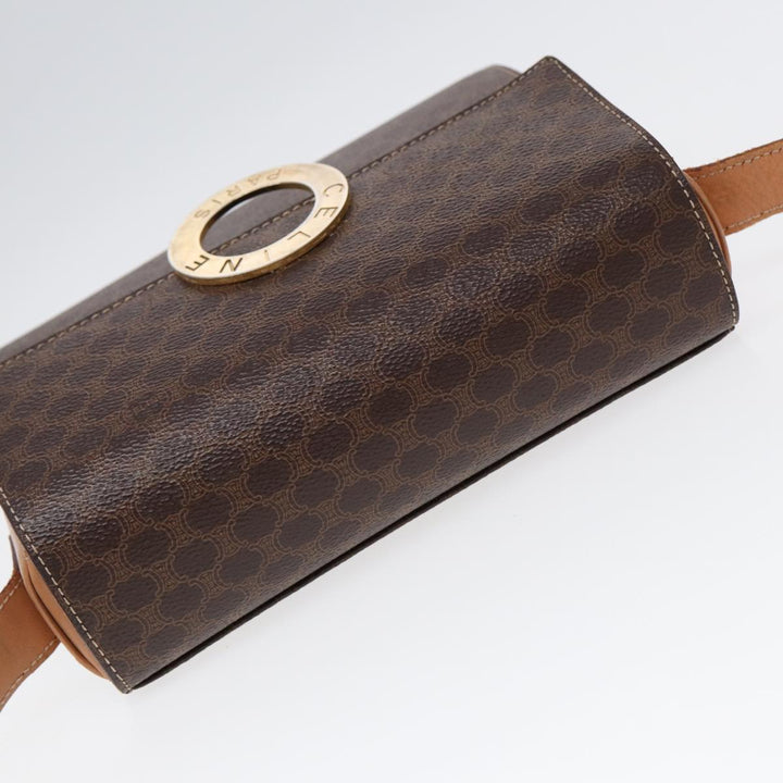 Celine Macadam Canvas Circle Shoulder Bag PVC Leather Gold Brown Auth 86835