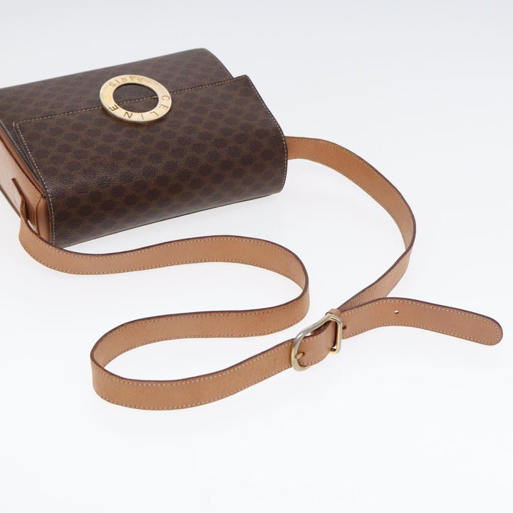 Celine Macadam Canvas Circle Shoulder Bag PVC Leather Gold Brown Auth 86835