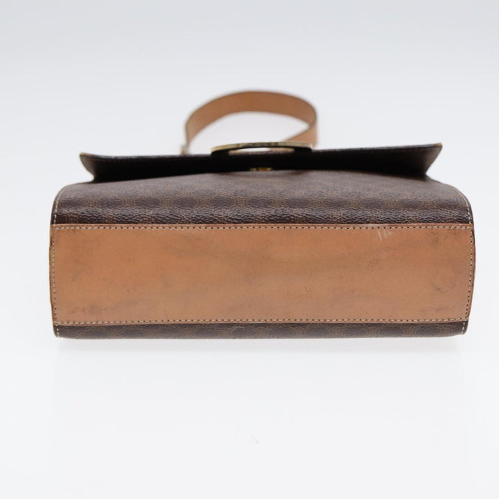 Celine Macadam Canvas Circle Shoulder Bag PVC Leather Gold Brown Auth 86835