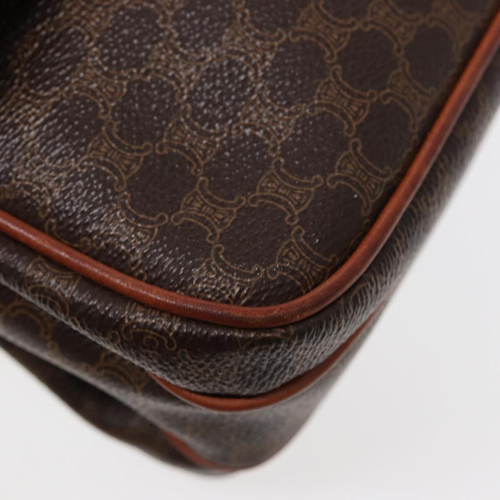 Celine Macadam Canvas Shoulder Bag PVC Leather Brown Gold Auth 86836