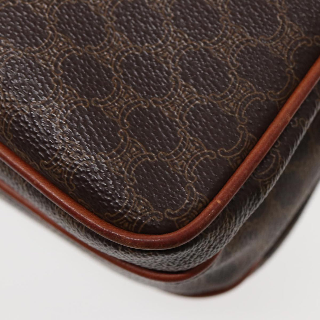 Celine Macadam Canvas Shoulder Bag PVC Leather Brown Gold Auth 86836