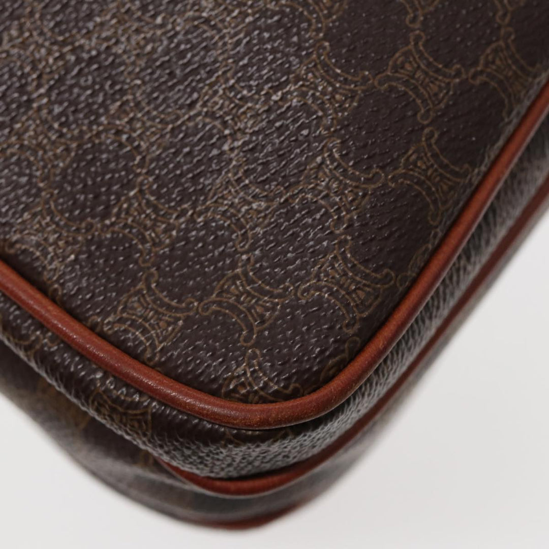 Celine Macadam Canvas Shoulder Bag PVC Leather Brown Gold Auth 86836