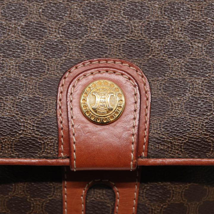 Celine Macadam Canvas Shoulder Bag PVC Leather Brown Gold Auth 86836
