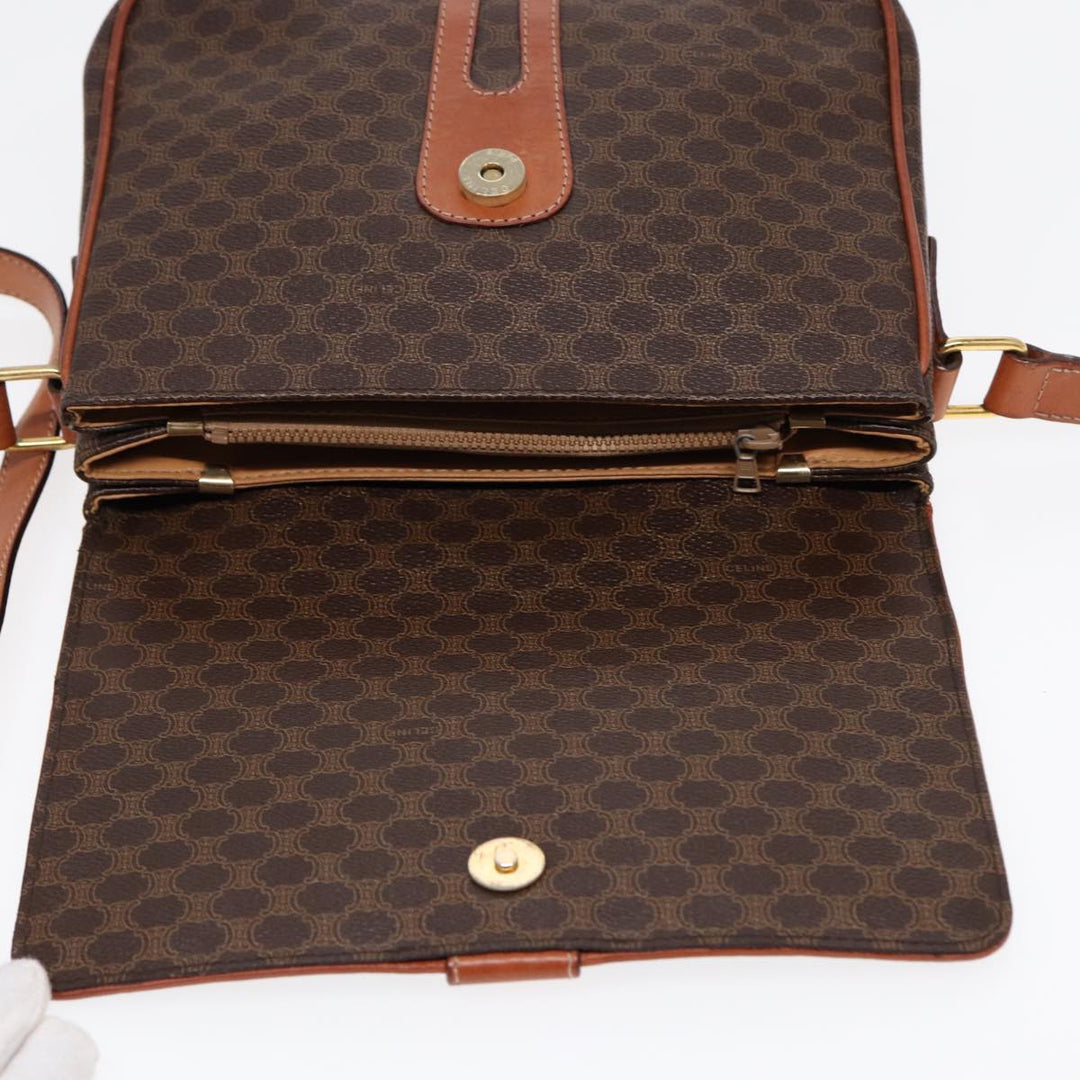 Celine Macadam Canvas Shoulder Bag PVC Leather Brown Gold Auth 86836