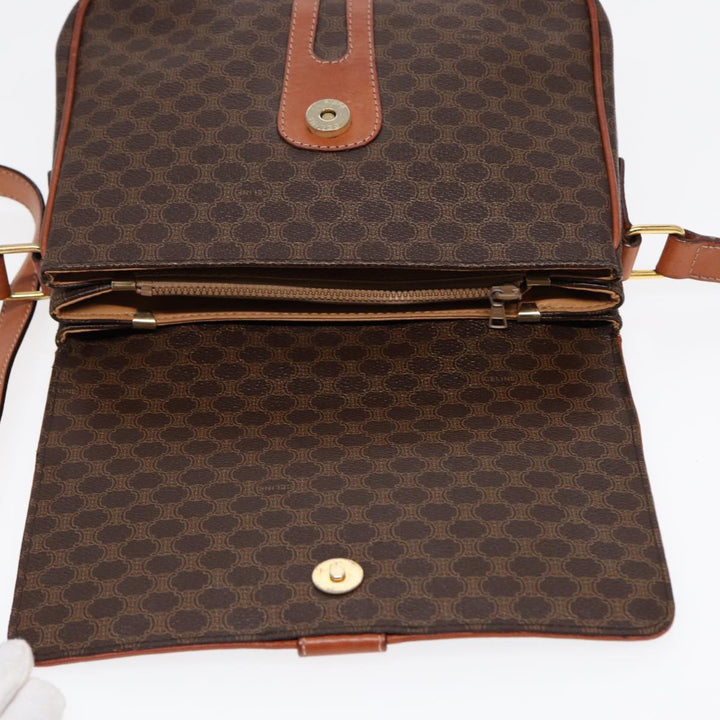 Celine Macadam Canvas Shoulder Bag PVC Leather Brown Gold Auth 86836