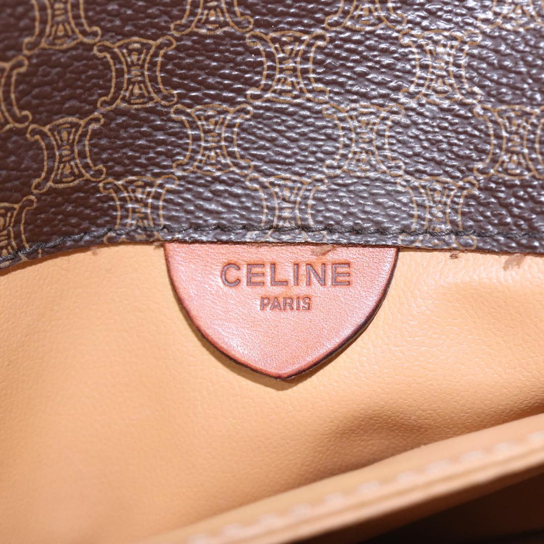 Celine Macadam Canvas Shoulder Bag PVC Leather Brown Gold Auth 86836