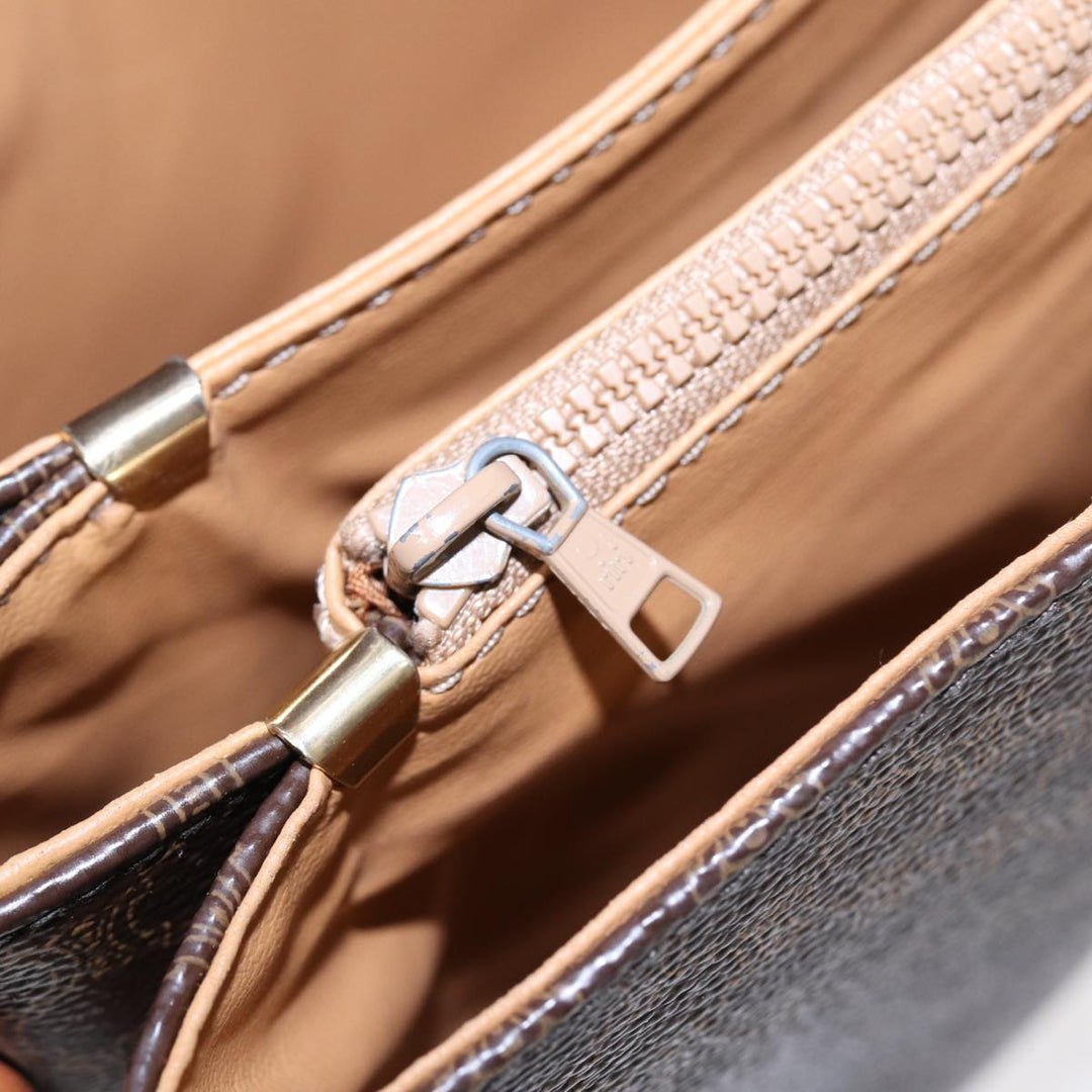 Celine Macadam Canvas Shoulder Bag PVC Leather Brown Gold Auth 86836