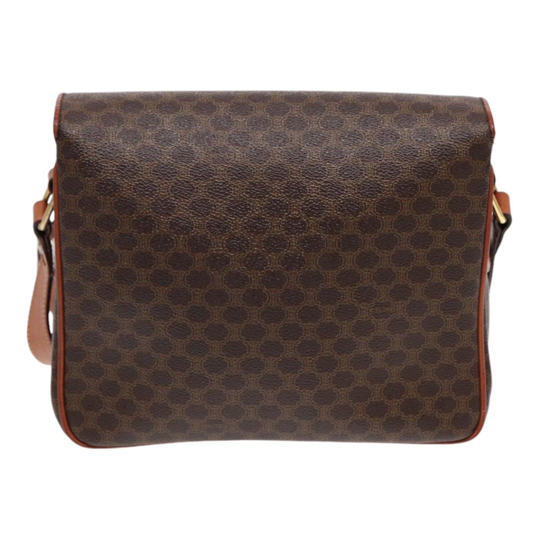 Celine Macadam Canvas Shoulder Bag PVC Leather Brown Gold Auth 86836