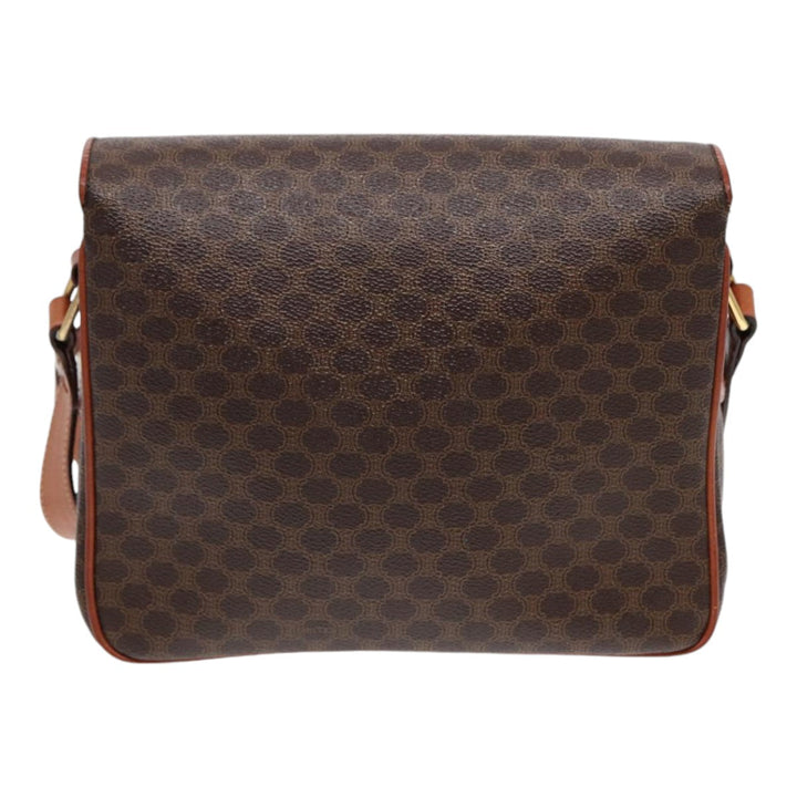 Celine Macadam Canvas Shoulder Bag PVC Leather Brown Gold Auth 86836