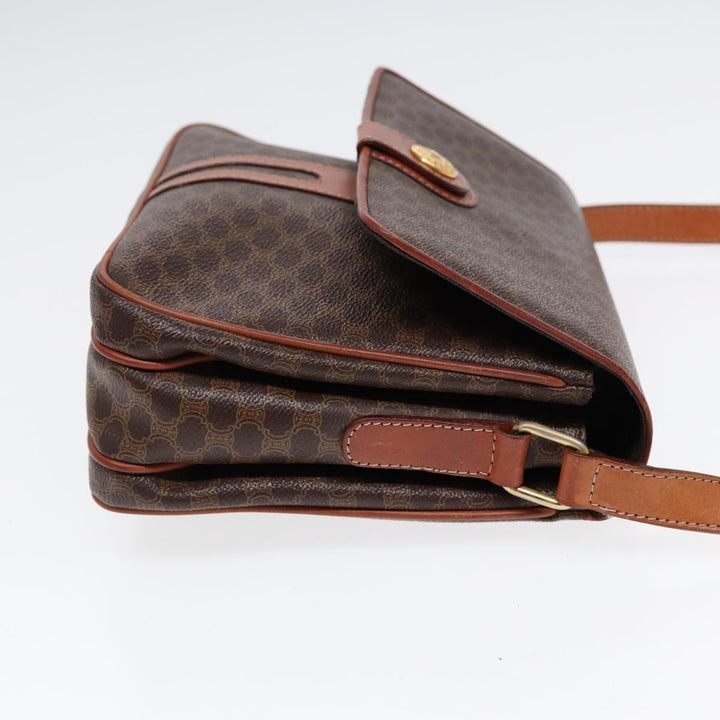 Celine Macadam Canvas Shoulder Bag PVC Leather Brown Gold Auth 86836