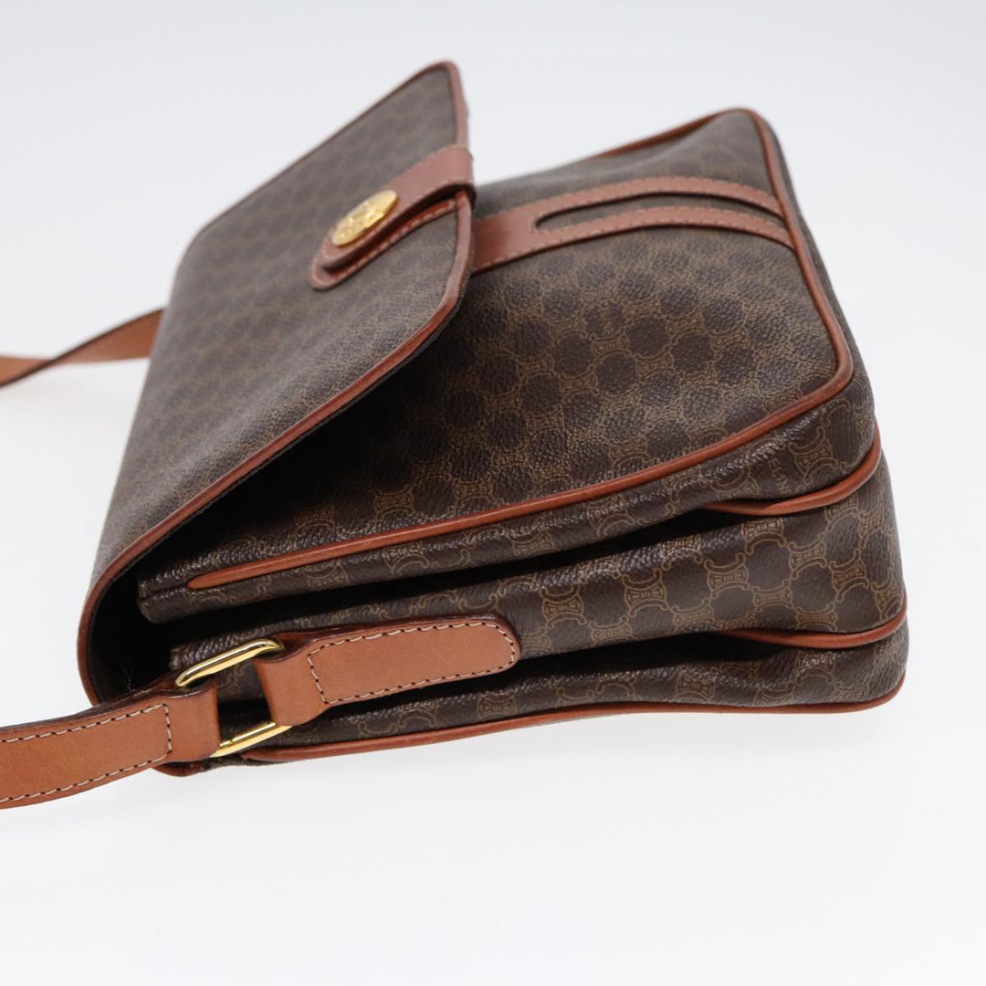 Celine Macadam Canvas Shoulder Bag PVC Leather Brown Gold Auth 86836