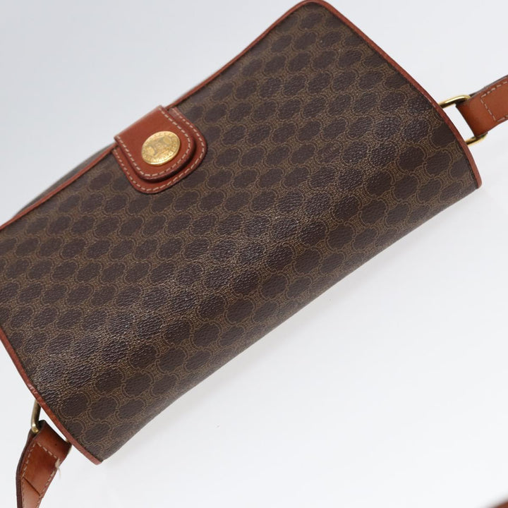 Celine Macadam Canvas Shoulder Bag PVC Leather Brown Gold Auth 86836