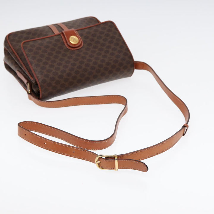 Celine Macadam Canvas Shoulder Bag PVC Leather Brown Gold Auth 86836
