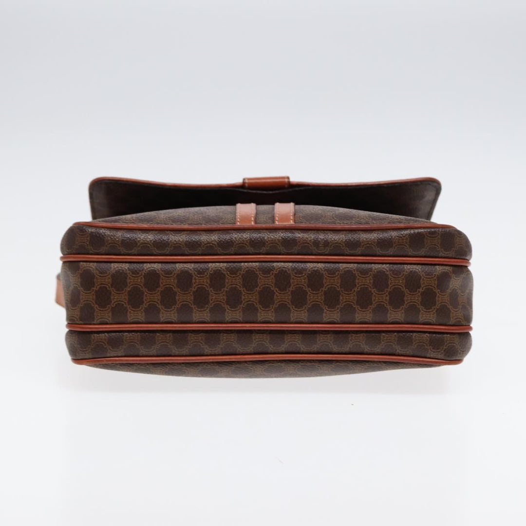 Celine Macadam Canvas Shoulder Bag PVC Leather Brown Gold Auth 86836