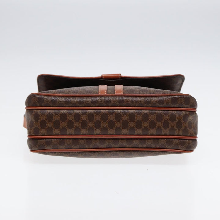 Celine Macadam Canvas Shoulder Bag PVC Leather Brown Gold Auth 86836