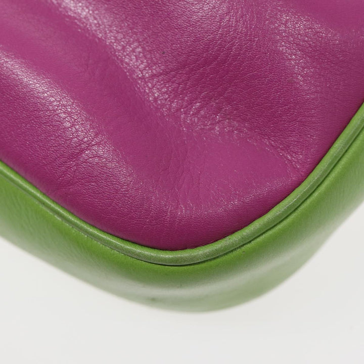 Celine Shoulder Bag Leather Pink Green gold Auth 86839