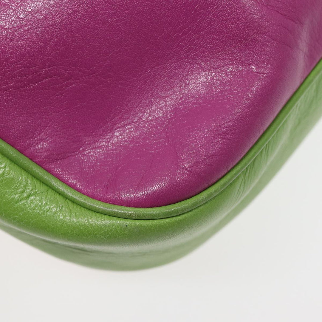Celine Shoulder Bag Leather Pink Green gold Auth 86839