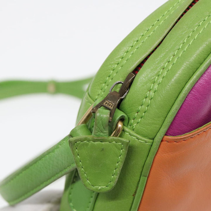 Celine Shoulder Bag Leather Pink Green gold Auth 86839