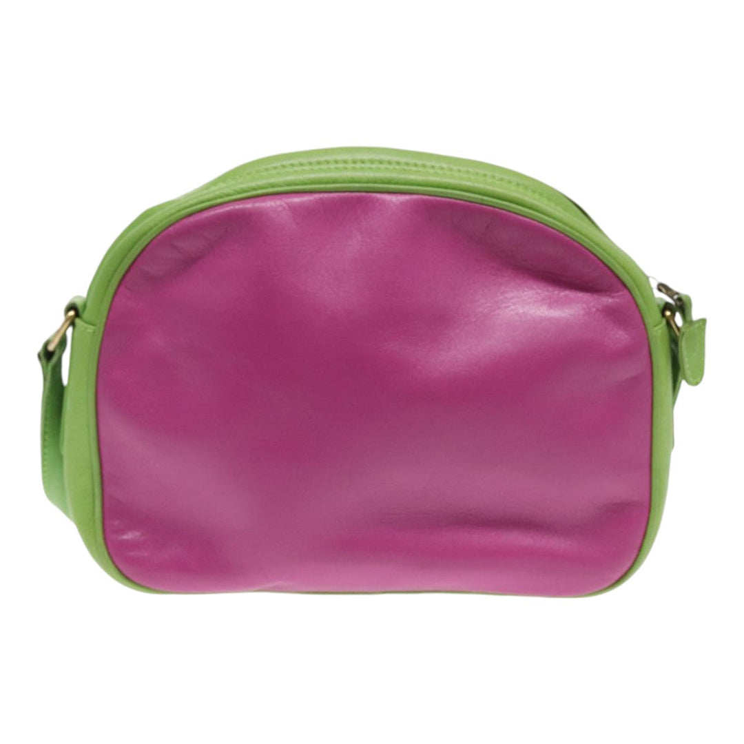 Celine Shoulder Bag Leather Pink Green gold Auth 86839