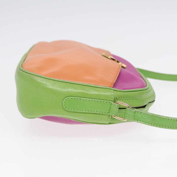 Celine Shoulder Bag Leather Pink Green gold Auth 86839