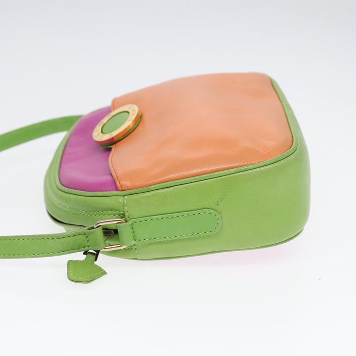 Celine Shoulder Bag Leather Pink Green gold Auth 86839