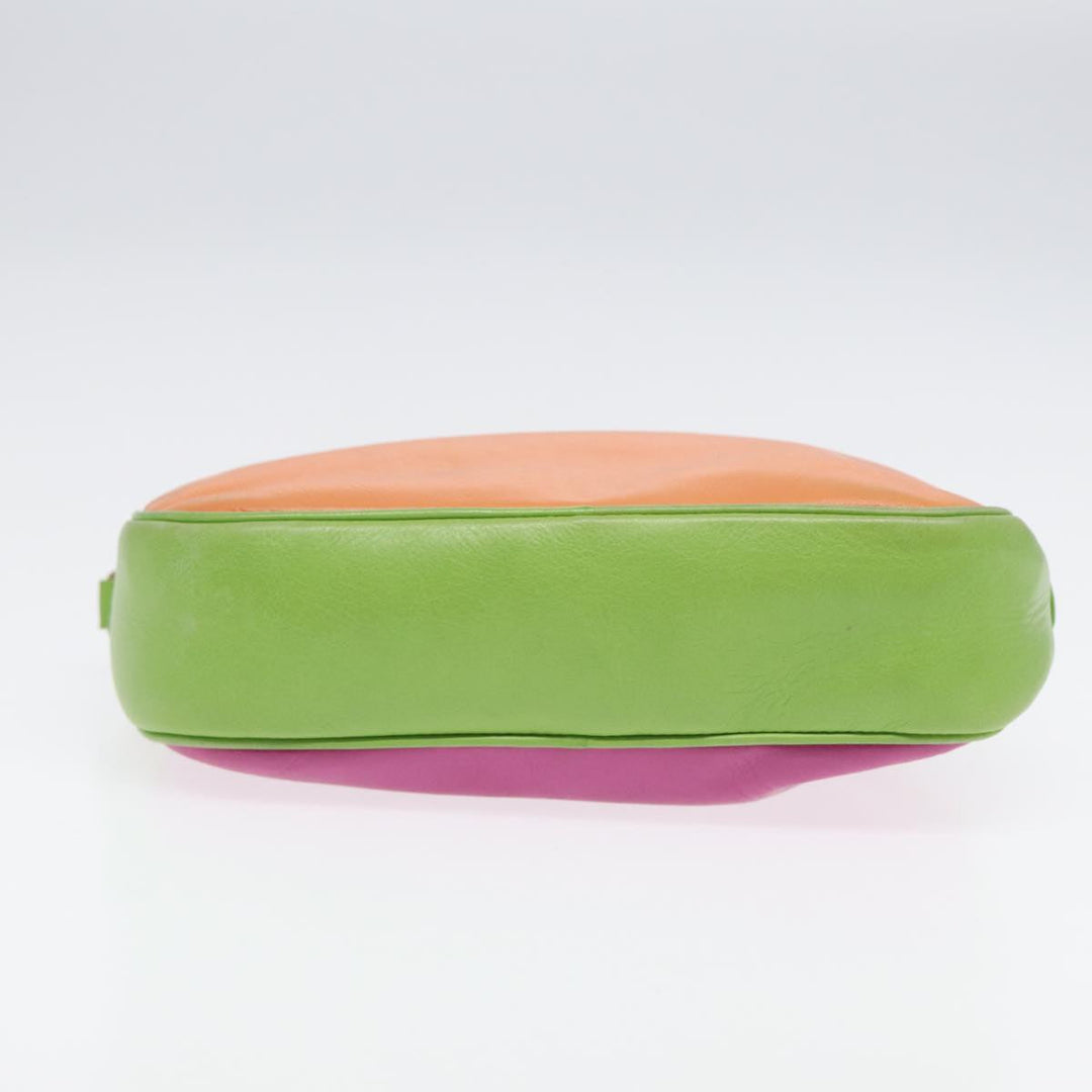 Celine Shoulder Bag Leather Pink Green gold Auth 86839