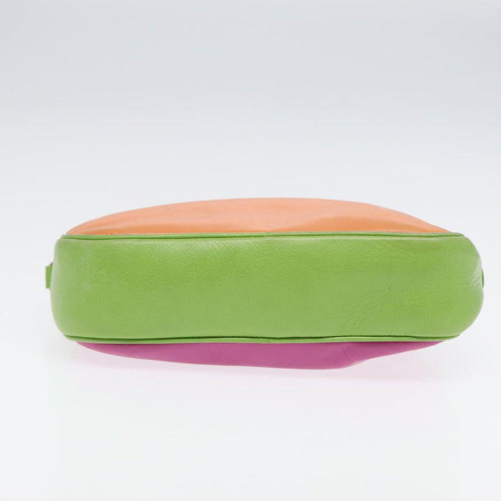 Celine Shoulder Bag Leather Pink Green gold Auth 86839