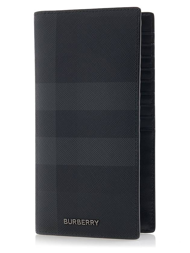 Burberry Logo Checked Leather Long Wallet Charcoal