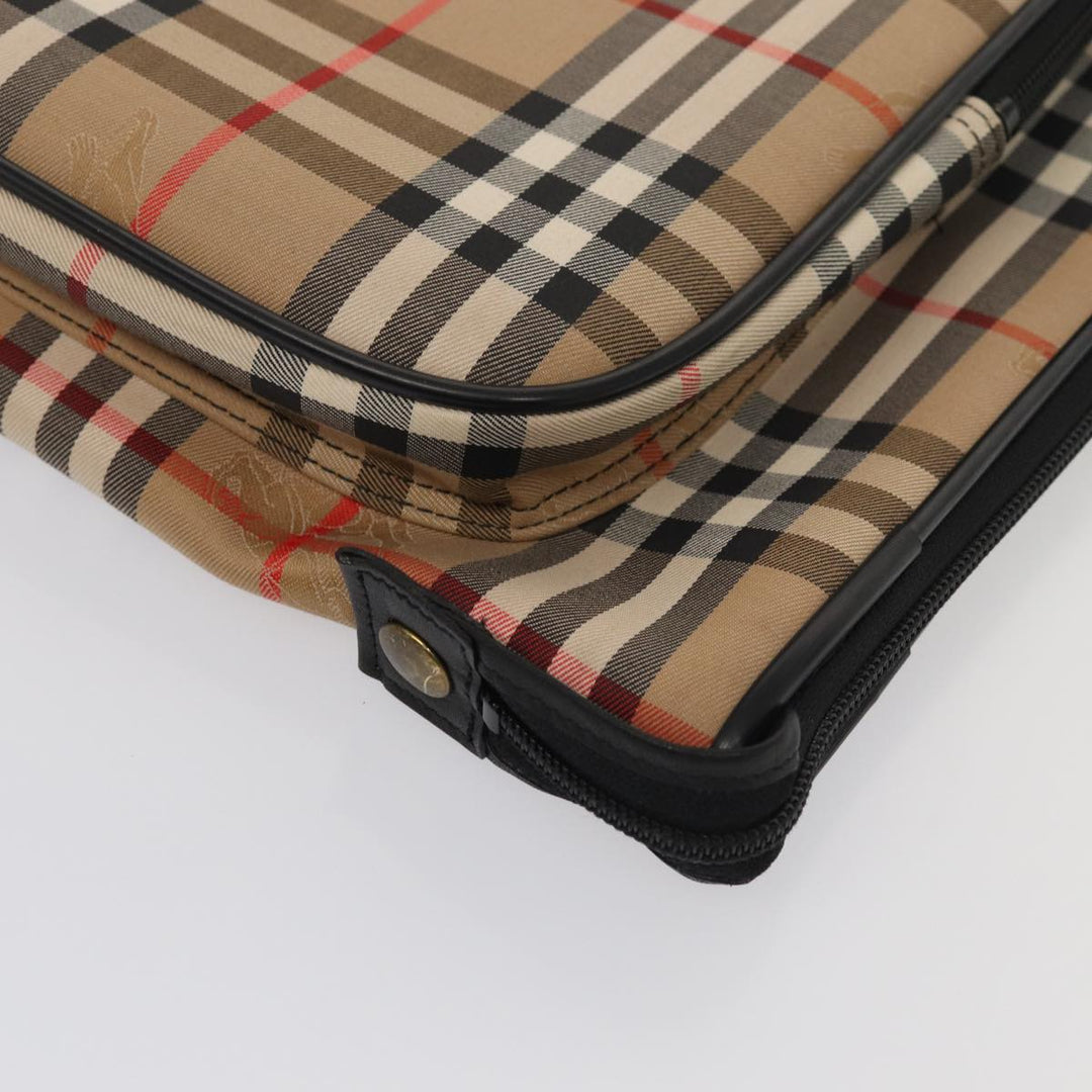 BurberrySs Nova Check Garment Cover Canvas Leather Beige Black gold Auth 86956