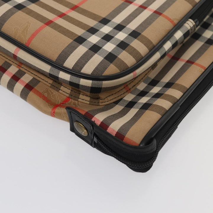 BurberrySs Nova Check Garment Cover Canvas Leather Beige Black gold Auth 86956