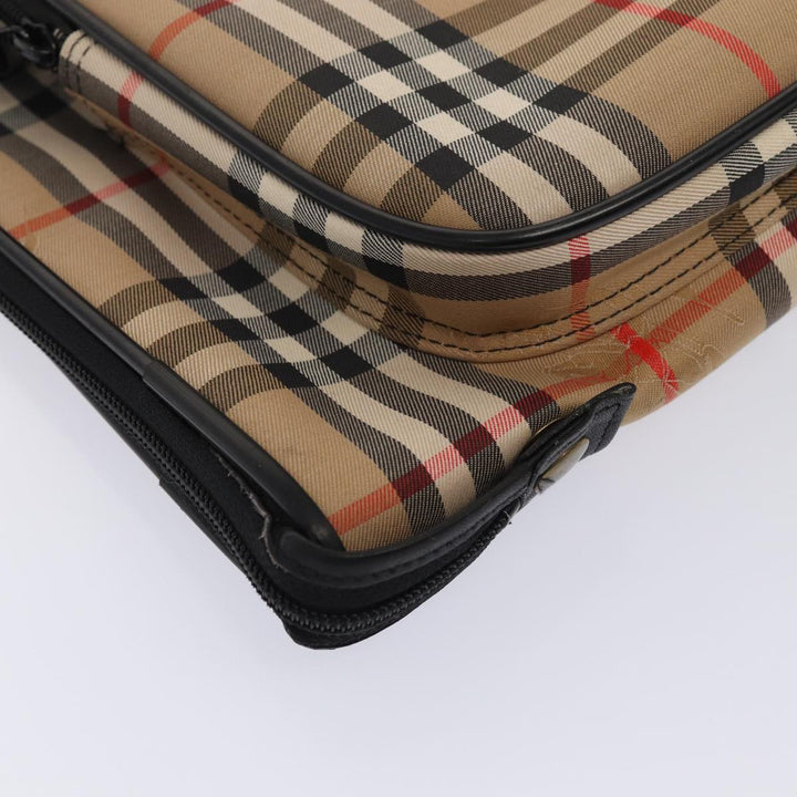 BurberrySs Nova Check Garment Cover Canvas Leather Beige Black gold Auth 86956