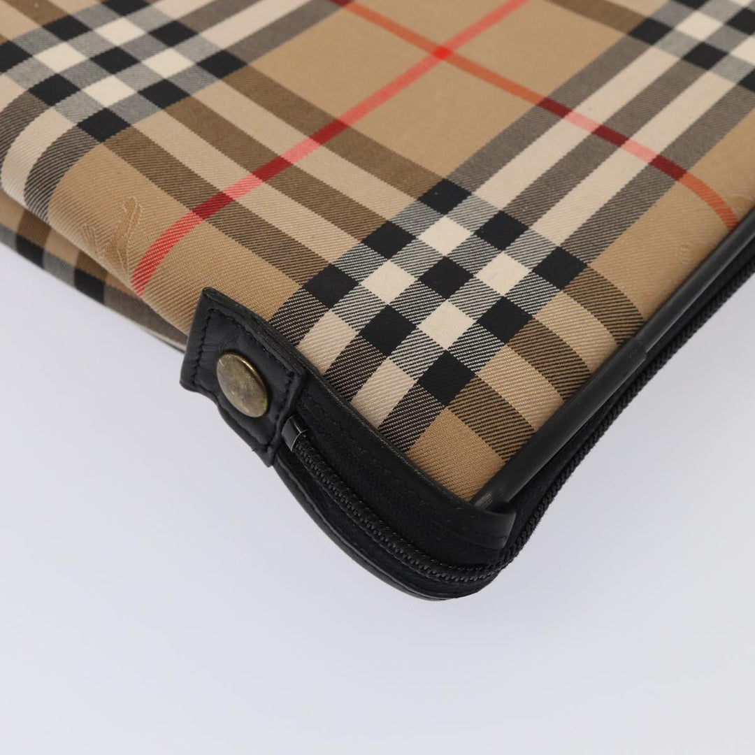 BurberrySs Nova Check Garment Cover Canvas Leather Beige Black gold Auth 86956