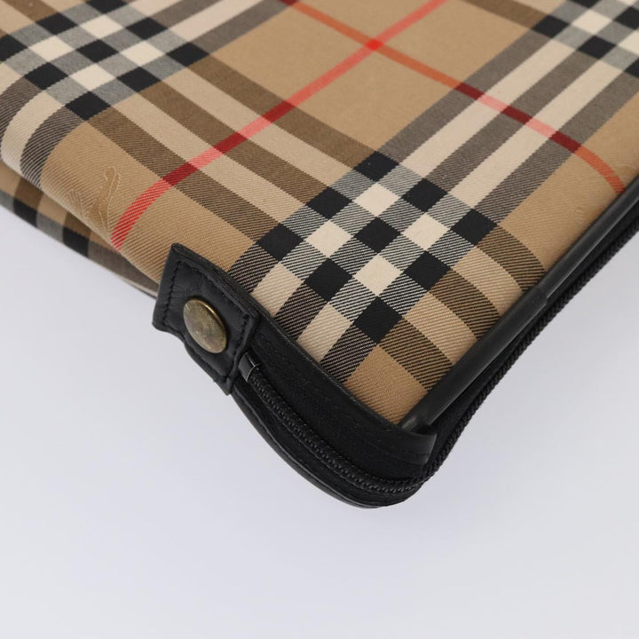 BurberrySs Nova Check Garment Cover Canvas Leather Beige Black gold Auth 86956