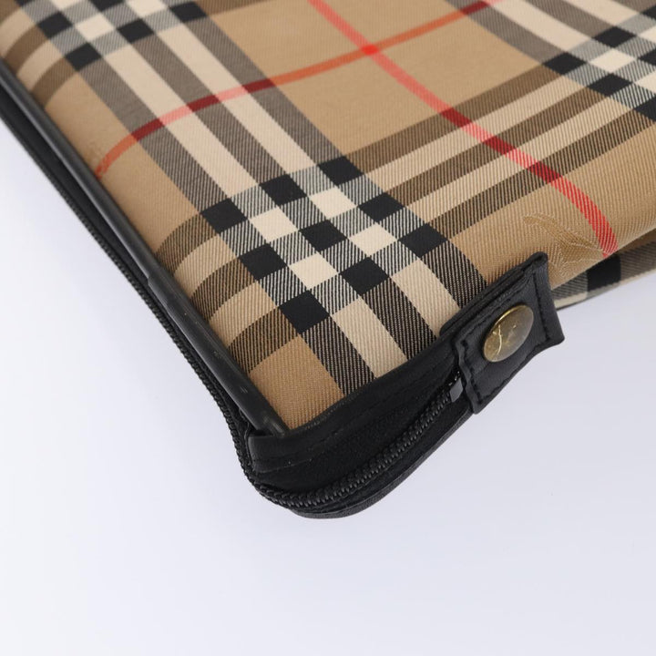 BurberrySs Nova Check Garment Cover Canvas Leather Beige Black gold Auth 86956