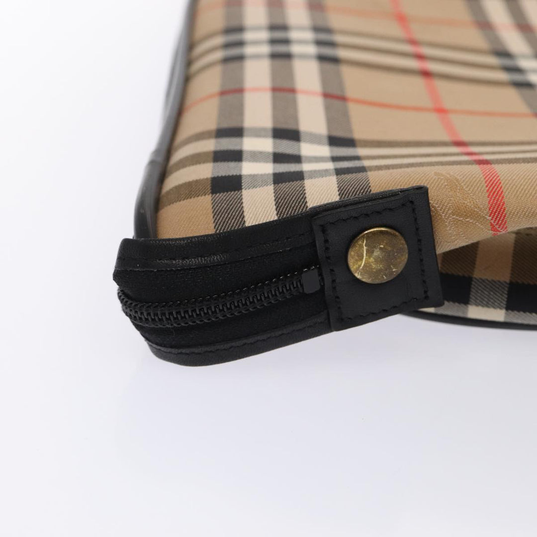 BurberrySs Nova Check Garment Cover Canvas Leather Beige Black gold Auth 86956