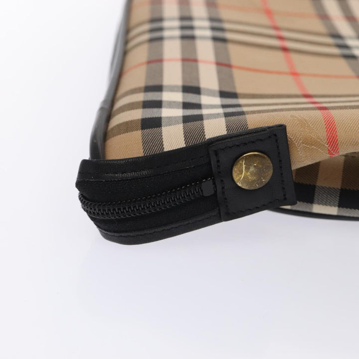 BurberrySs Nova Check Garment Cover Canvas Leather Beige Black gold Auth 86956