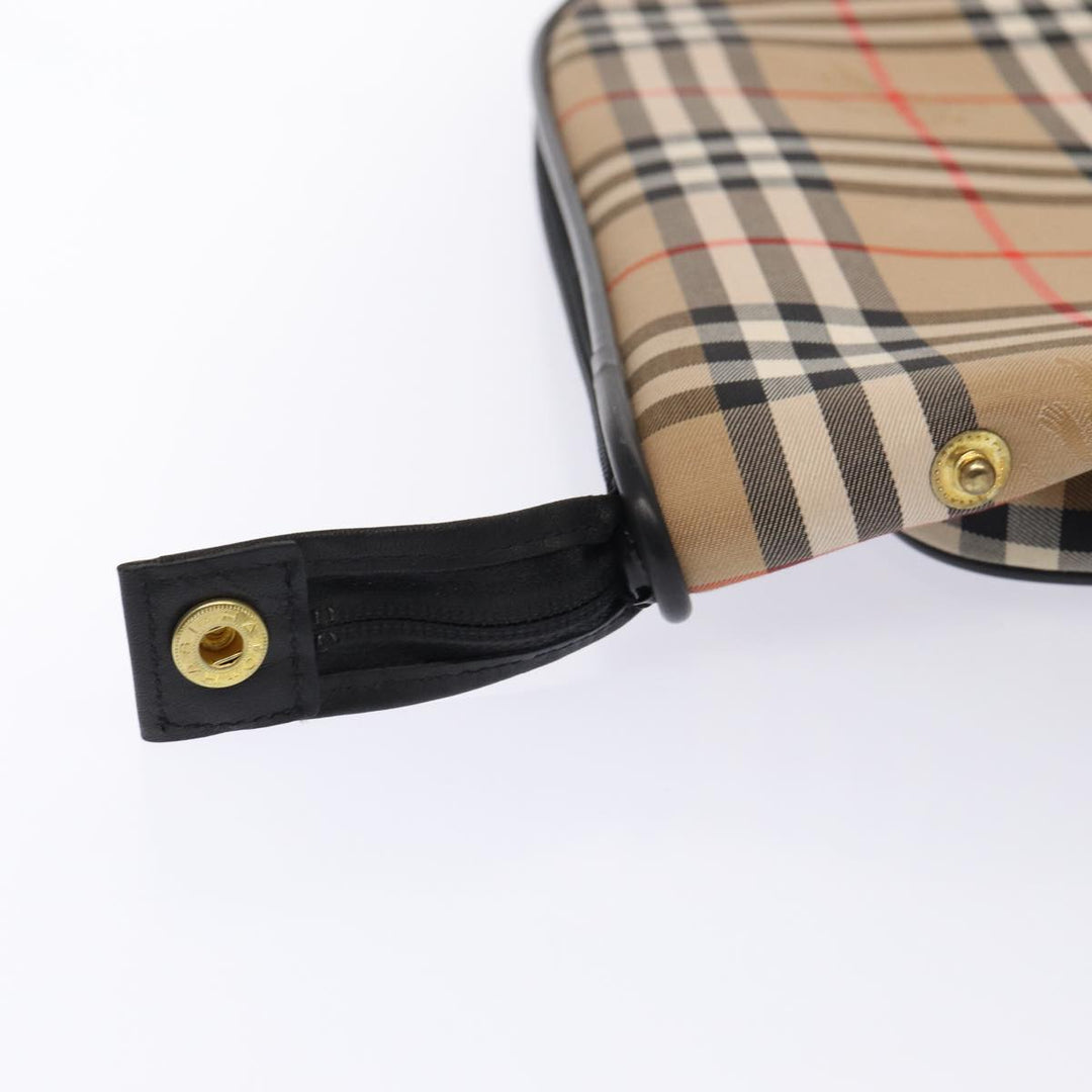 BurberrySs Nova Check Garment Cover Canvas Leather Beige Black gold Auth 86956