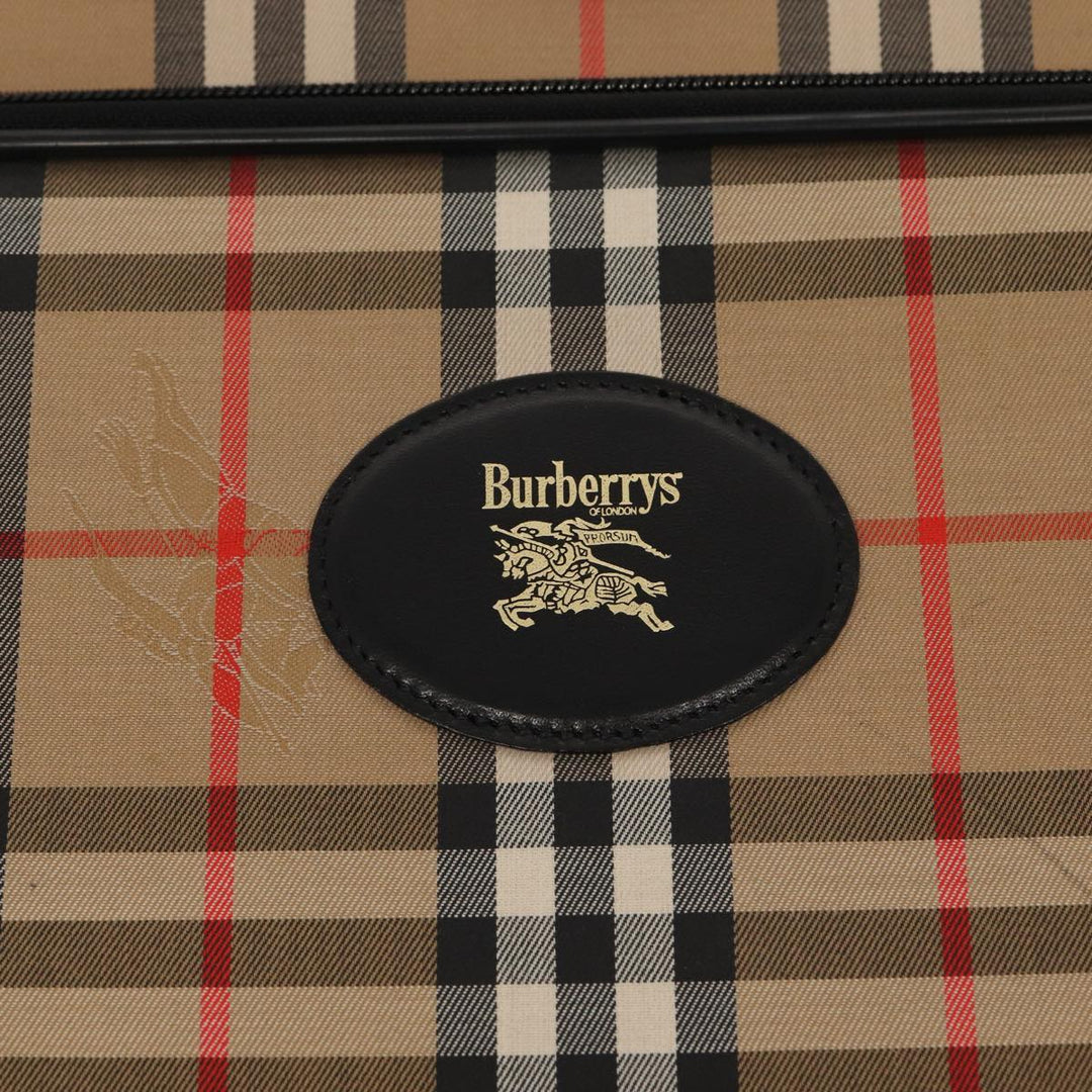 BurberrySs Nova Check Garment Cover Canvas Leather Beige Black gold Auth 86956