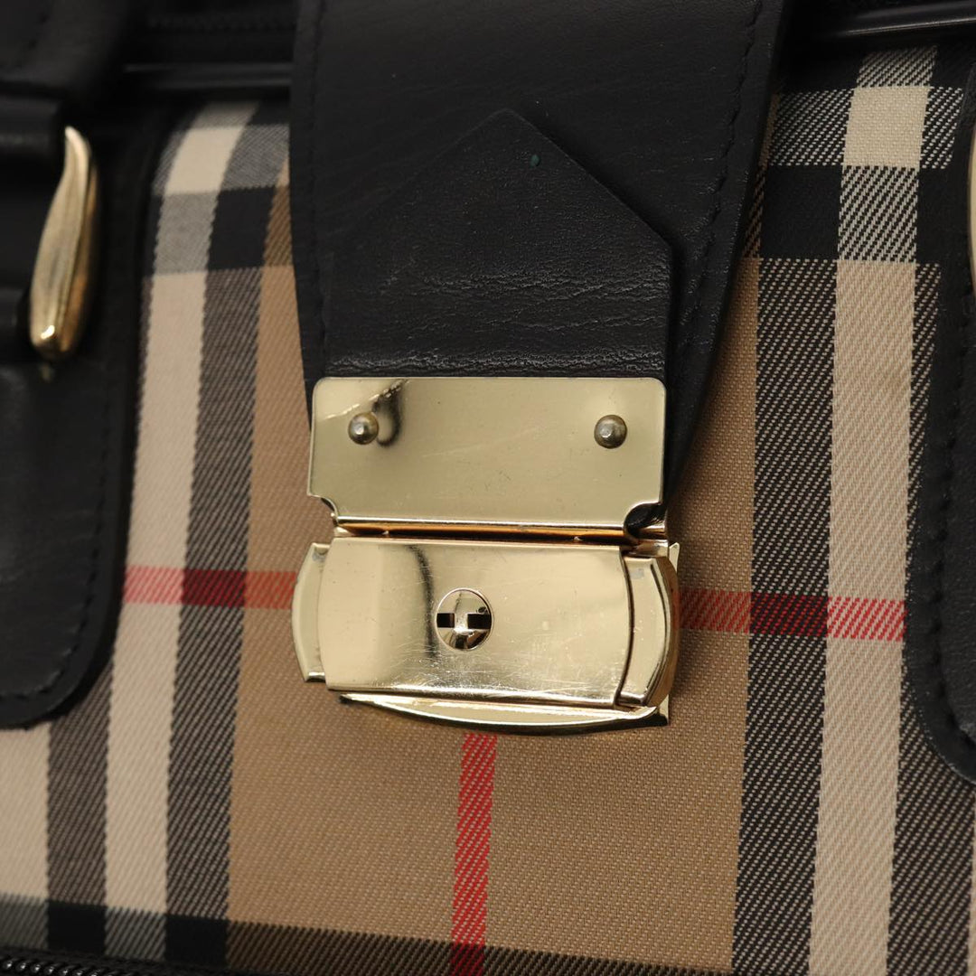 BurberrySs Nova Check Garment Cover Canvas Leather Beige Black gold Auth 86956