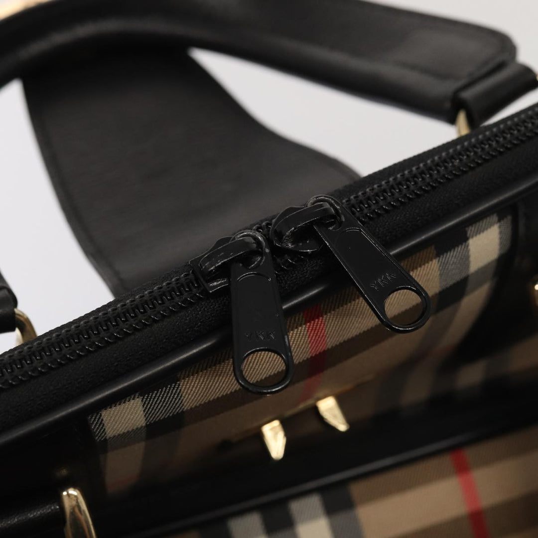 BurberrySs Nova Check Garment Cover Canvas Leather Beige Black gold Auth 86956