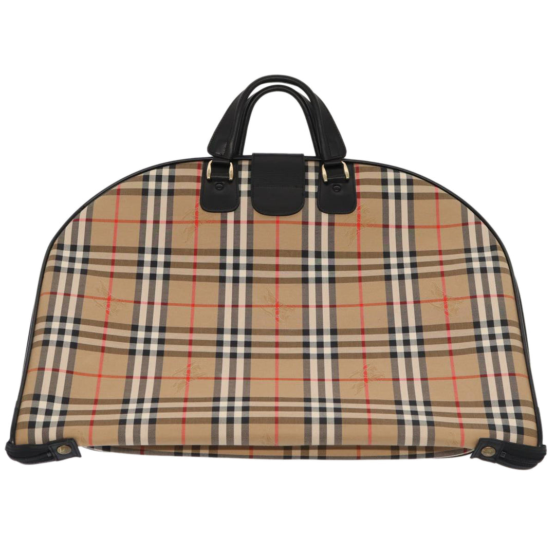 BurberrySs Nova Check Garment Cover Canvas Leather Beige Black gold Auth 86956