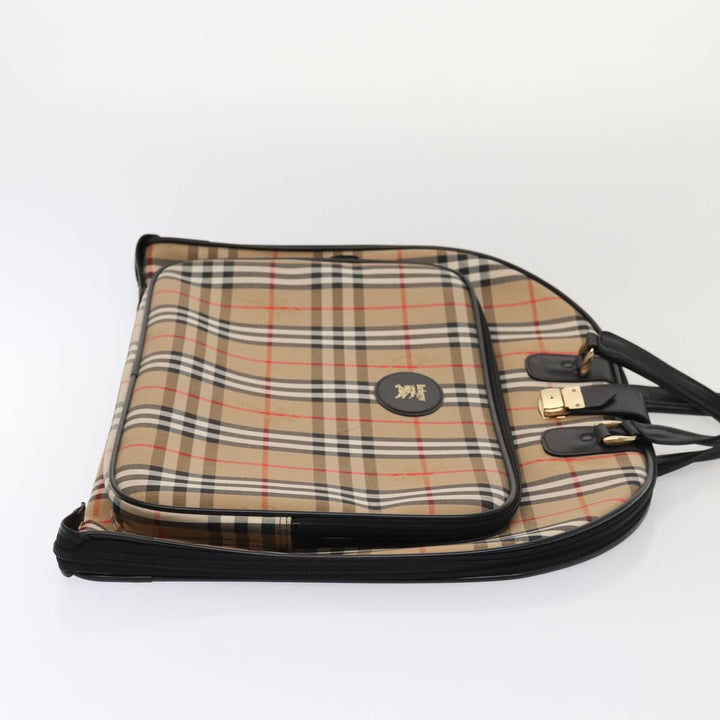 BurberrySs Nova Check Garment Cover Canvas Leather Beige Black gold Auth 86956