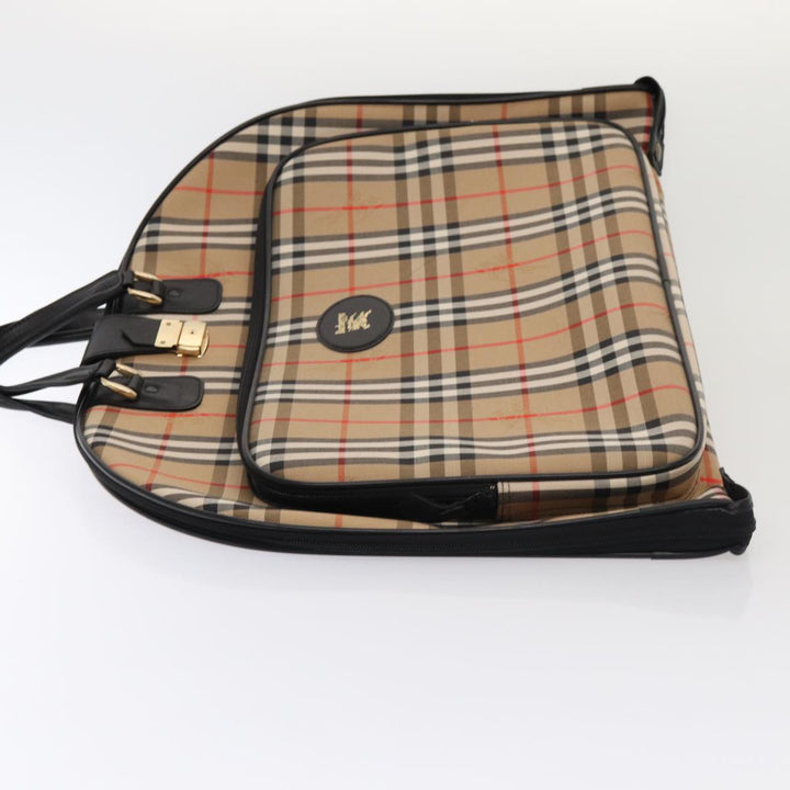 BurberrySs Nova Check Garment Cover Canvas Leather Beige Black gold Auth 86956