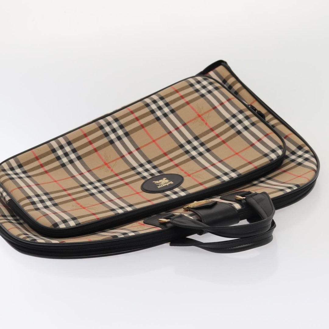 BurberrySs Nova Check Garment Cover Canvas Leather Beige Black gold Auth 86956