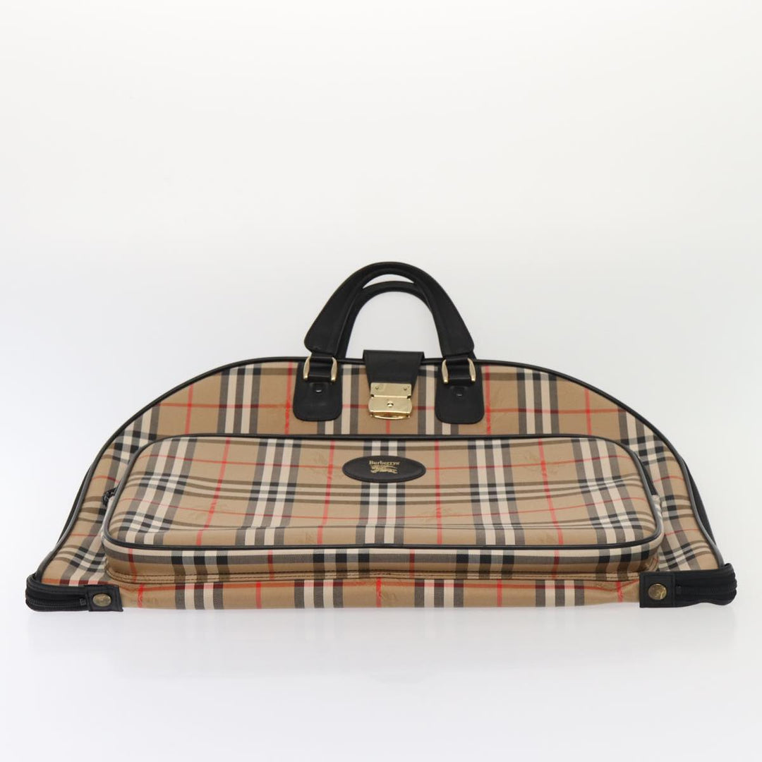 BurberrySs Nova Check Garment Cover Canvas Leather Beige Black gold Auth 86956